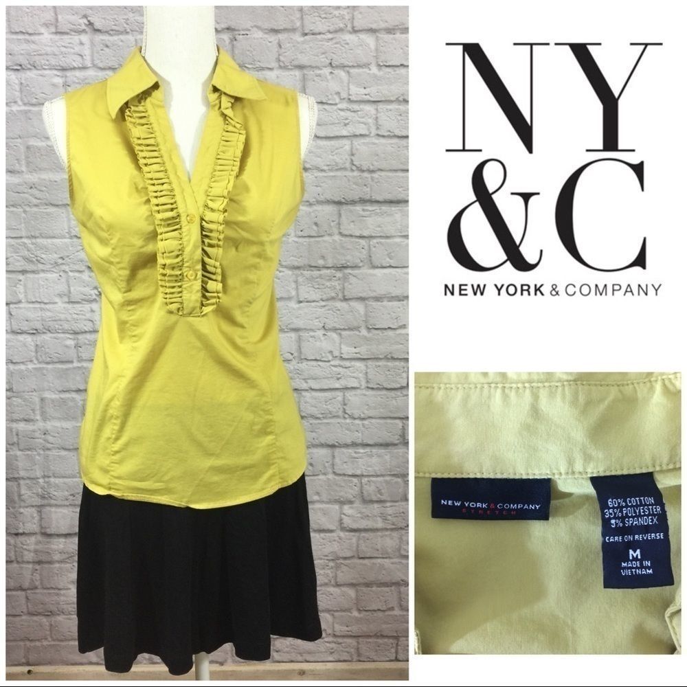 NY & Co Medium Sleeveless Ruffle Top Mustard